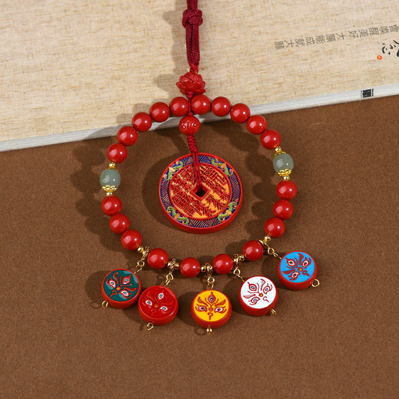 Natural High Content Cinnabar Five-Way Wealth God Car Hanging Ornament | Protection & Prosperity