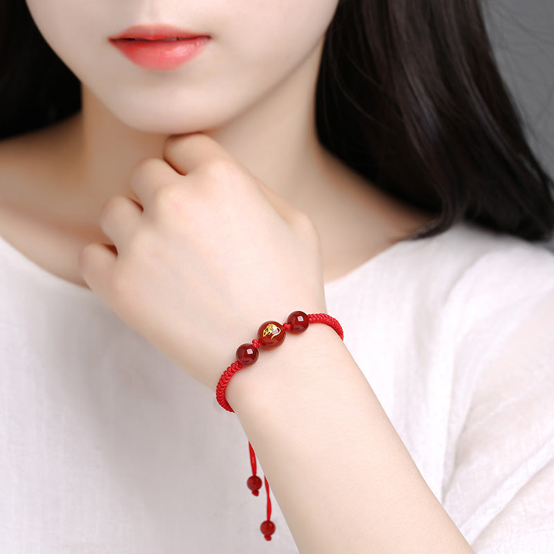 Glowing Zodiac Red String Bracelet with Agate - Couple's Birth Year Lucky Charm