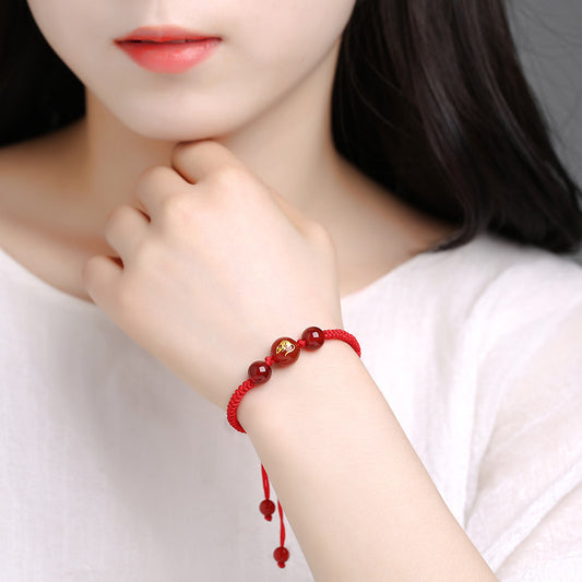 Glowing Zodiac Red String Bracelet with Agate - Couple's Birth Year Lucky Charm