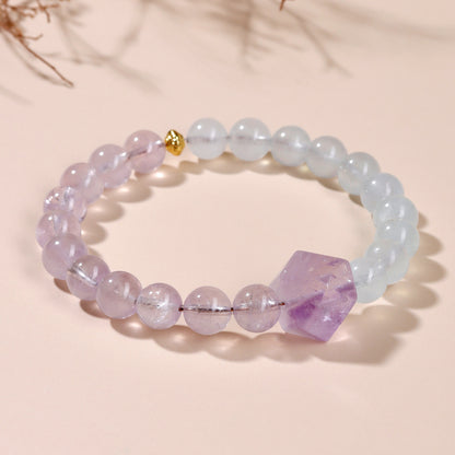 Natural Lavender Amethyst and Aquamarine Faceted Bracelet | Half Blue Half Purple Spiritual Jewelry