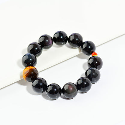 Ice Rainbow Eye Obsidian Bracelet with Yellow Tiger Eye and Southern Red Agate | Spiritual Protection & Wealth Attraction