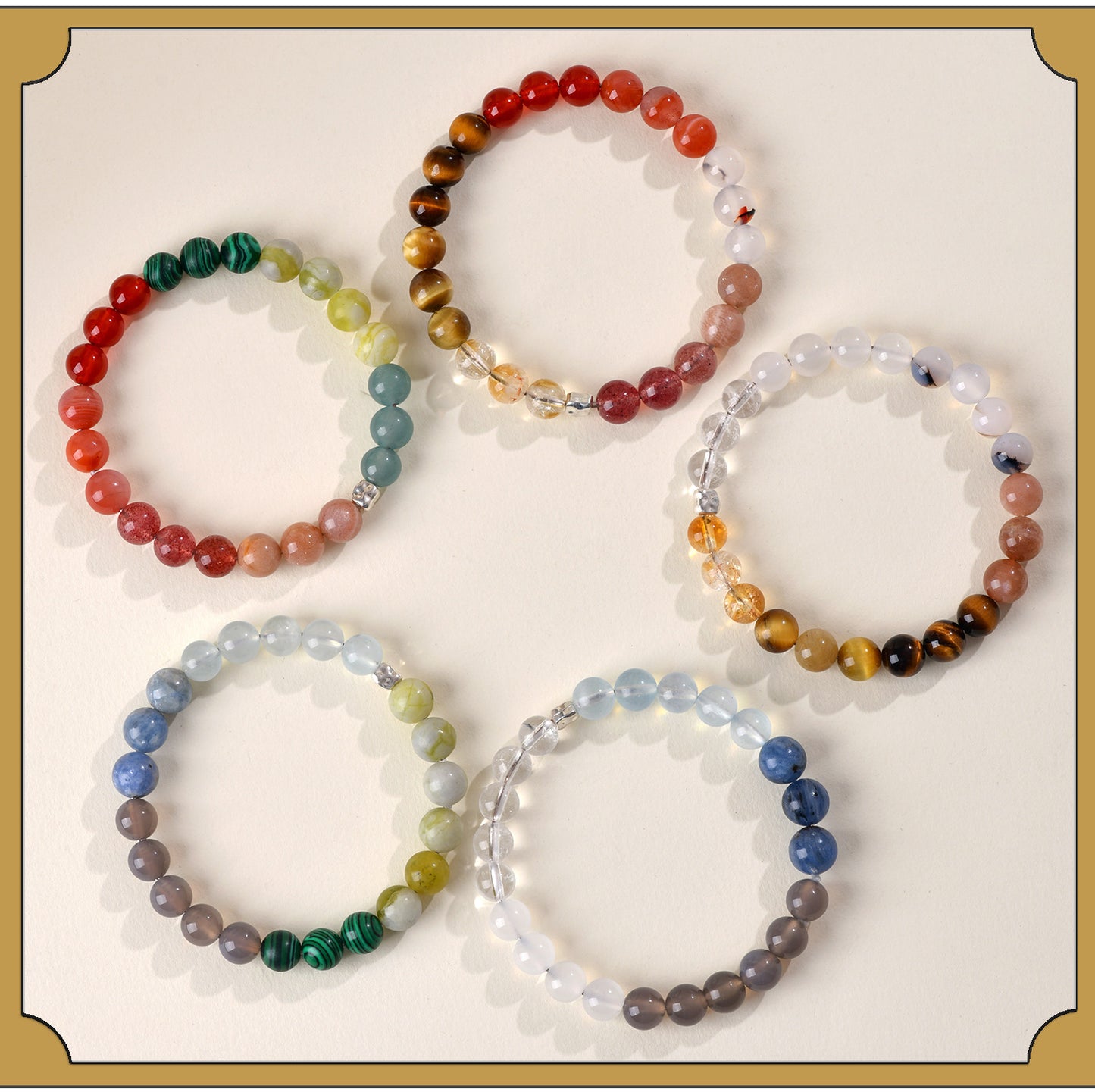 Natural Multi-Gemstone Crystal Five Elements Balance Bracelet for Men and Women