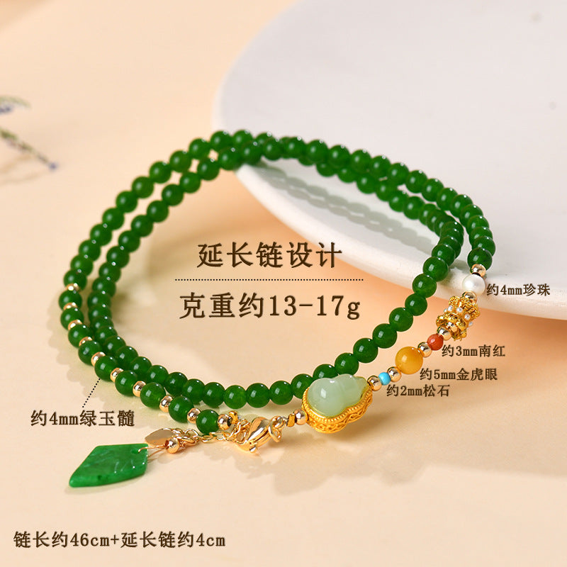 Green Chalcedony Gourd Pendant Necklace | Chinese Retro Style Fortune & Protection Amulet