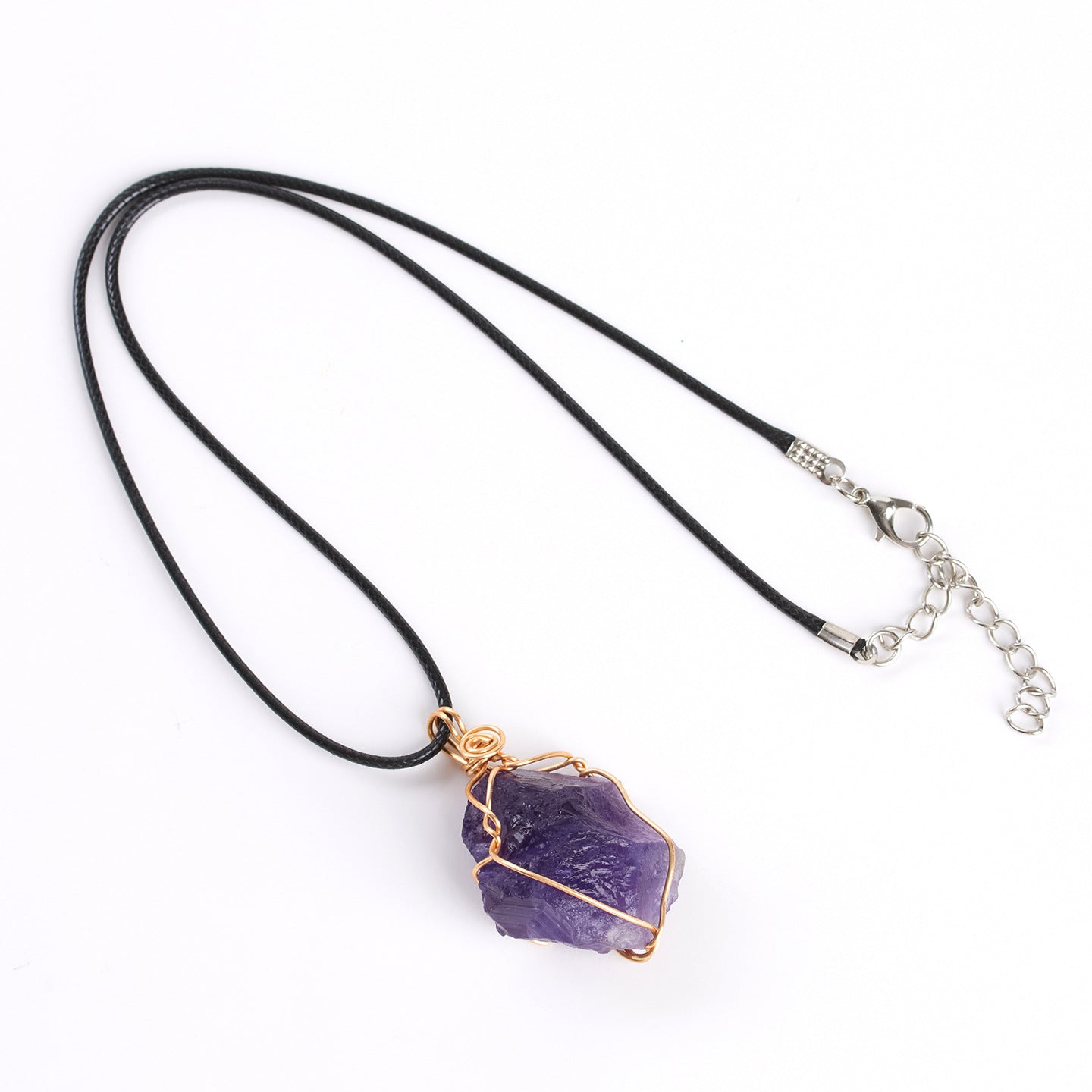 Natural Amethyst Raw Stone Pendant Necklace - Handmade Wire Wrapped Spiritual Jewelry for Protection