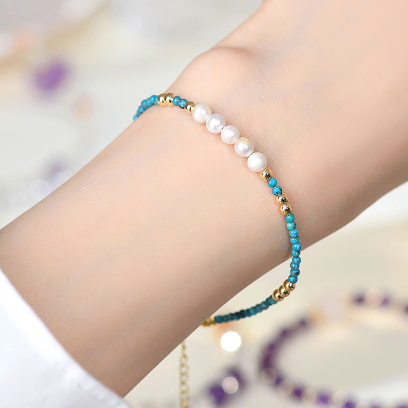 Adjustable Turquoise Pearl Bracelet for Women - Spiritual Elegance and Protection