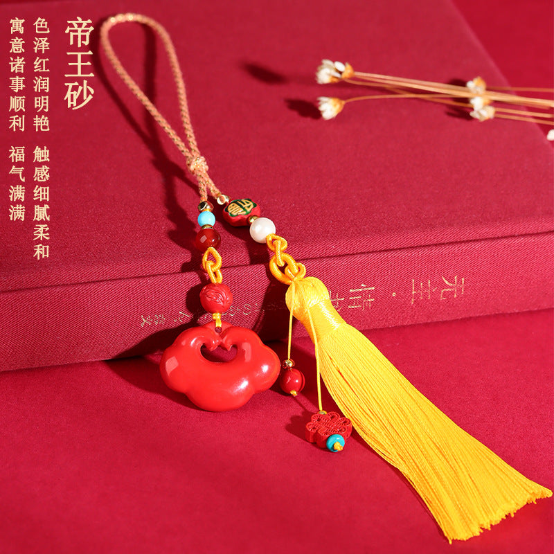 Natural High Content Cinnabar Ruyi Lock Pendant - Auspicious Protection Charm for Car and Bag