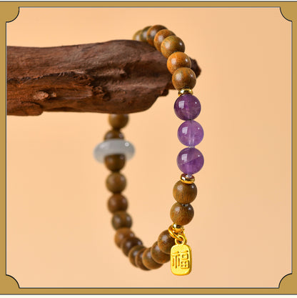 Green Sandalwood & Amethyst Multi-Loop Bracelet