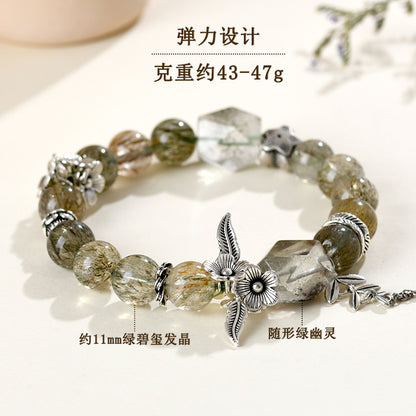 Natural Green Tourmaline Hair Crystal Bracelet | Wealth Protection & Spiritual Energy Amulet