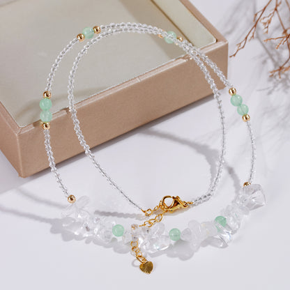 Natural White Crystal & Green Chalcedony Adjustable Clavicle Necklace | Purifying Energy & Elegant Design