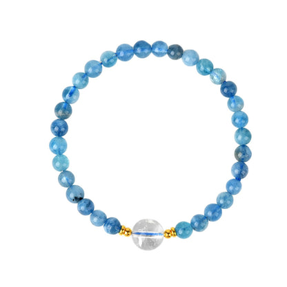 Natural Aquamarine White Crystal Single Circle Bracelet | S925 Silver Elegant Women's Jewelry for Harmony & Protection