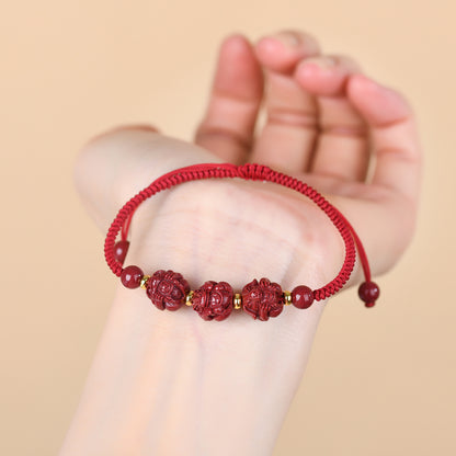 Natural Purple Gold Cinnabar Zodiac Three-Combined Bracelet - Spiritual Protection & Fortune