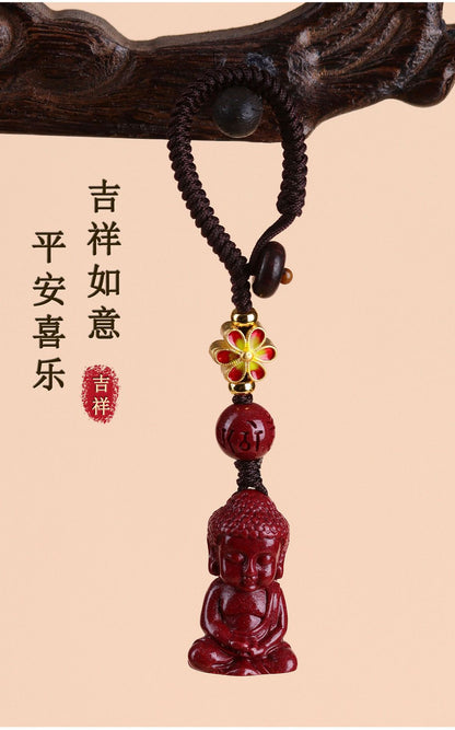 Natural Purple Gold Cinnabar Baby Buddha Keychain - Spiritual Protection Charm