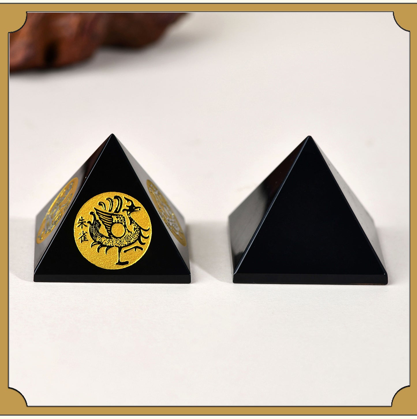 Natural Obsidian Pyramid with Four Divine Beasts - Feng Shui Home Ornament for Protection and Harmony