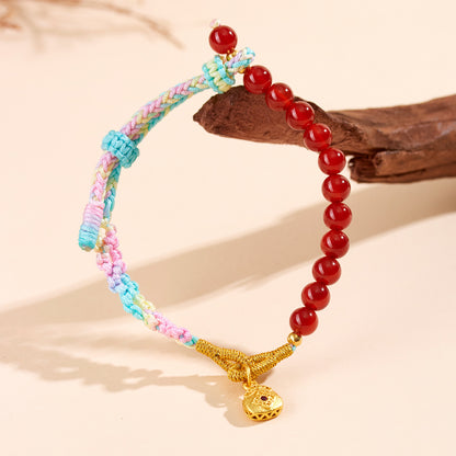Natural Red Agate Handmade Braided Bracelet | Feng Shui Energy Protection Women's Fashion Accessory