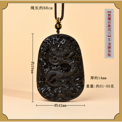 Natural Obsidian S Dragon Pendant - Zodiac Year Charm for Protection and Prosperity