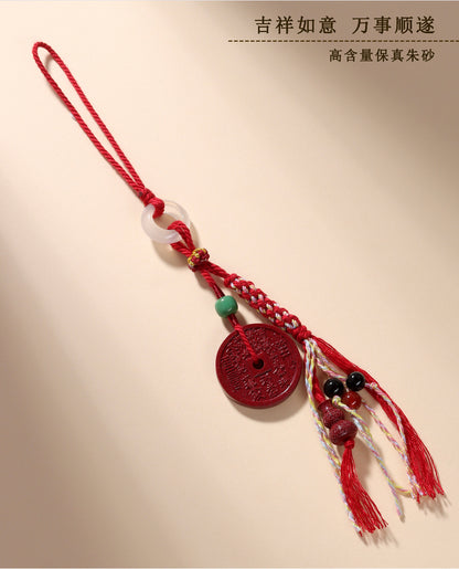 Natural Purple Gold Cinnabar Mountain Ghost Flower Pendant - Taoist Keychain for Protection & Luck