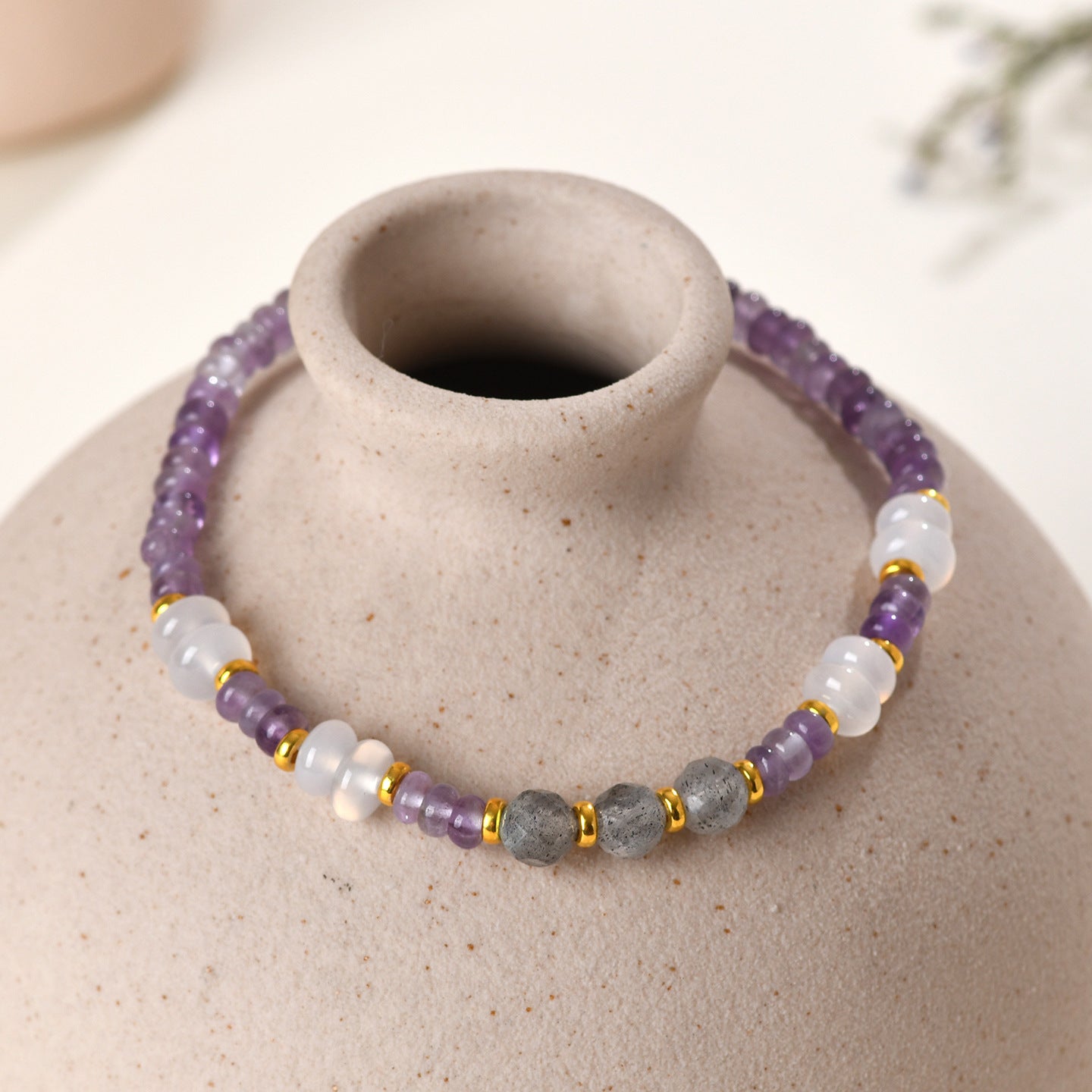 Natural Amethyst Beaded Bracelet with S925 Silver - Spiritual Protection & Elegance for Women
