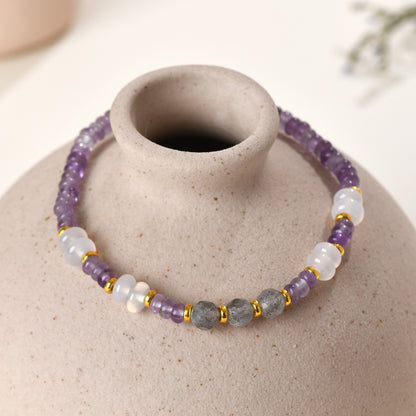 Natural Amethyst Beaded Bracelet with S925 Silver - Spiritual Protection & Elegance for Women