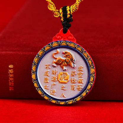 Double-Sided Cinnabar Zodiac Eight Immortals Pendant for Protection and Fortune