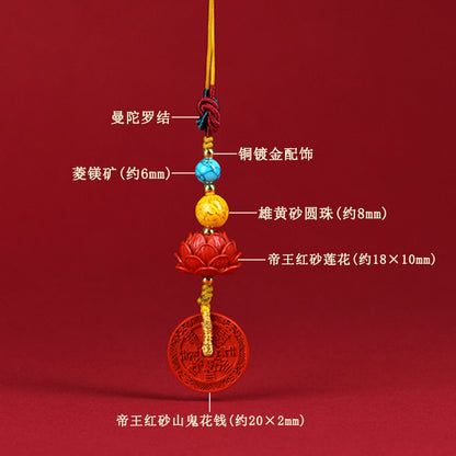 Natural Cinnabar Mountain Ghost Flower Protection Pendant - Spiritual Amulet for Phone & Bag