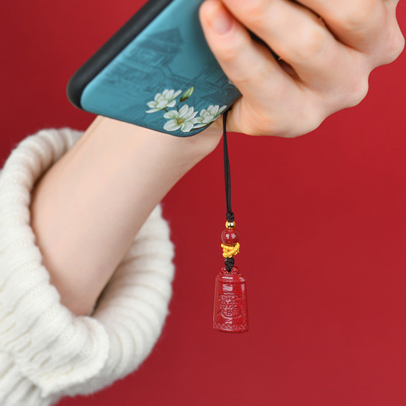 Natural Cinnabar Purple Gold Sand Amulet Pendant for Phone and Bag - Spiritual Protection Charm