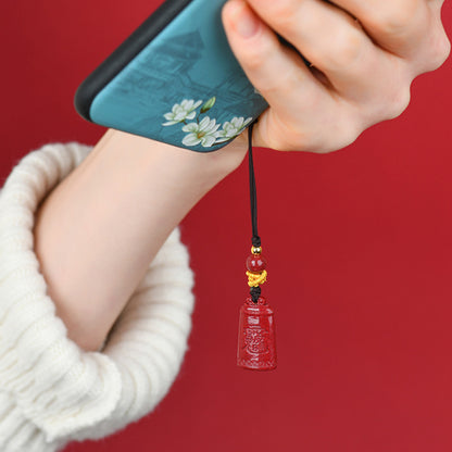 Natural Cinnabar Purple Gold Sand Amulet Pendant for Phone and Bag - Spiritual Protection Charm