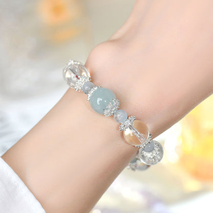 Natural White Crystal Aquamarine Bracelet - Elegant Women's Spiritual Jewelry for Peace and Prosperity