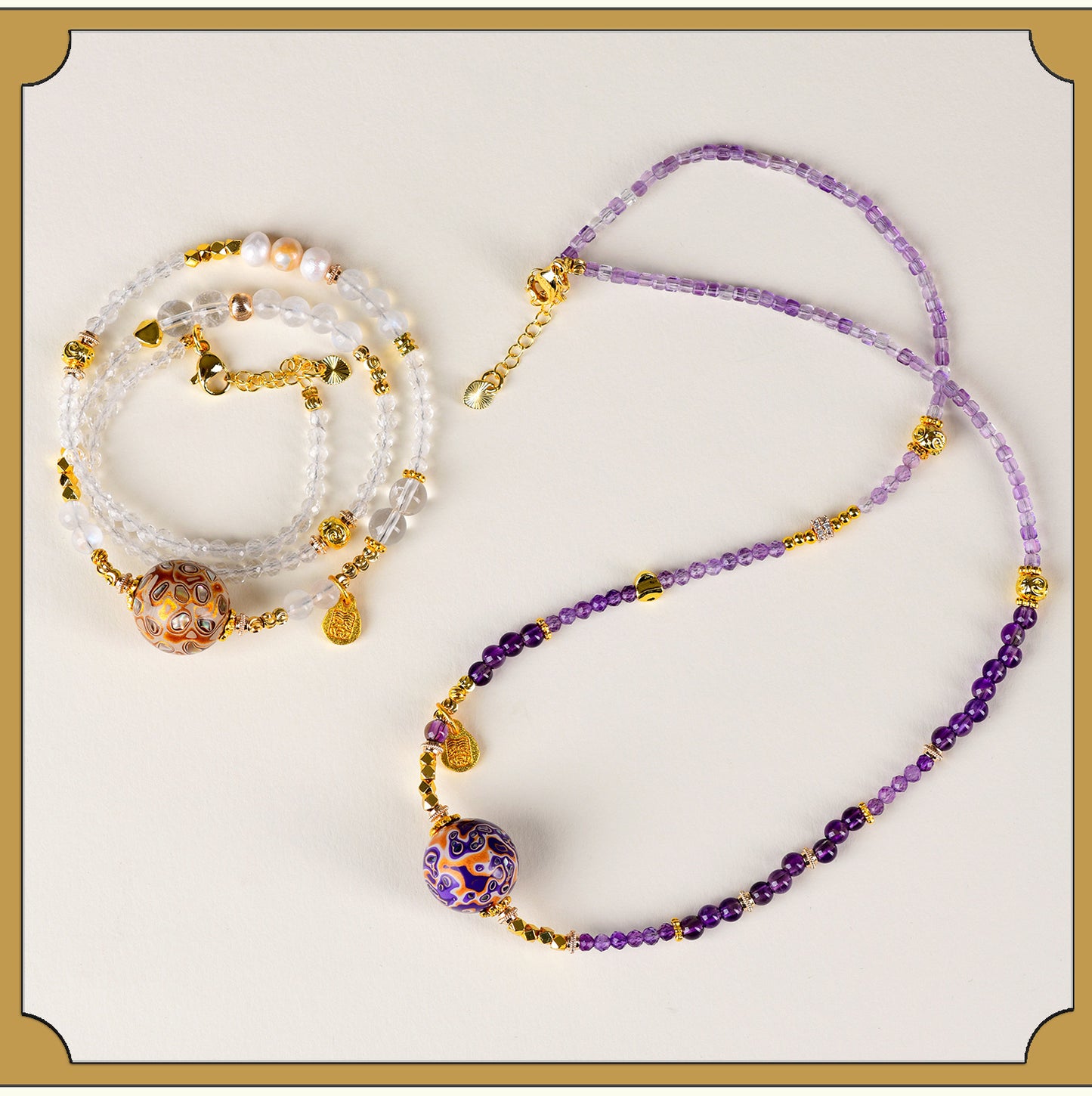 Natural Lacquer Five Elements Crystal Multi-Circle Bracelet & Necklace | Spiritual Balance Energy