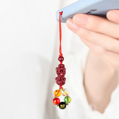 Natural Purple Gold Cinnabar Pixiu Five Elements Phone Chain - Wealth & Protection Talisman