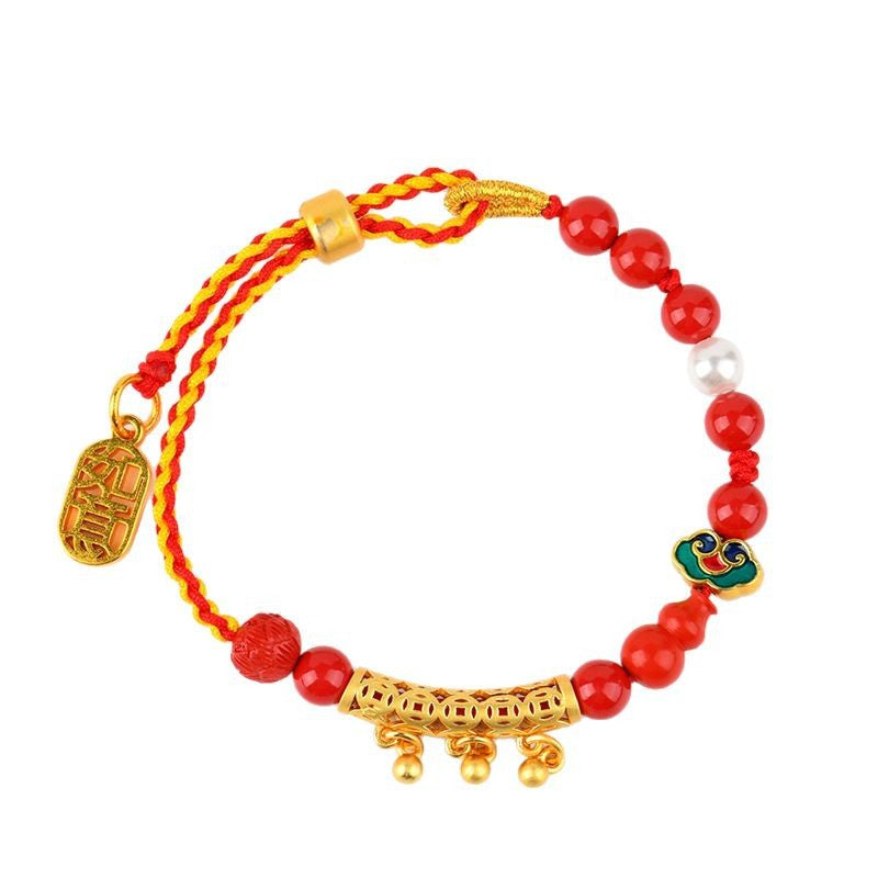 Natural Cinnabar Wealth Bell Hand-Woven Bracelet - Feng Shui Prosperity Talisman