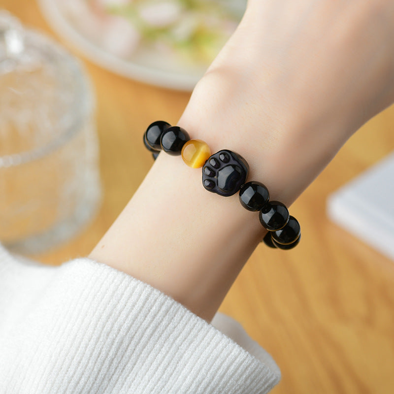 Mystic Double Color Eye Obsidian Cat Claw Bracelet - Chinese Style Crystal Bead Jewelry