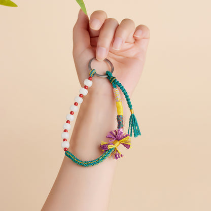 Natural High-Content Cinnabar Bodhi Tibetan Keychain with Pom-Pom - Spiritual Guardian Talisman