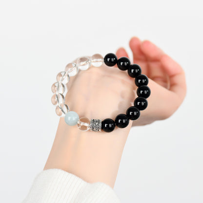 Pure White Crystal Obsidian Aquamarine Bracelet | Spiritual Cleansing & Elegant Protection