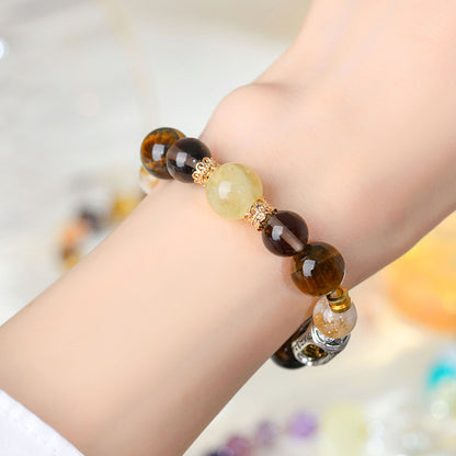 Natural Tiger Eye Gold Crystal Bracelet with Yellow Tower Beads - Protection & Wealth Talisman