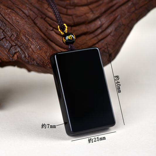 Natural Obsidian Square Pendant for Peace and Tranquility | Spiritual Protection Necklace