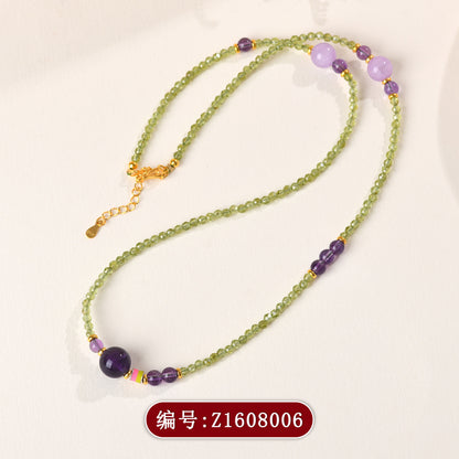 Natural Peridot Amethyst Collarbone Necklace - S925 Silver Spiritual Energy Jewelry