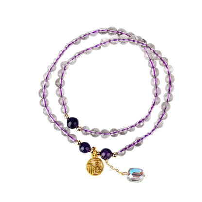 Natural Amethyst Double Circle Bracelet - Lucky Charm for Women, Romantic Purple Crystal Jewelry