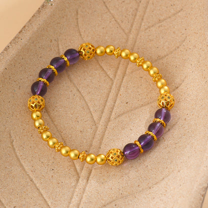 Golden Sand Gold Fortune Amethyst Bracelet | New Chinese Style Retro Women's Spiritual Jewelry