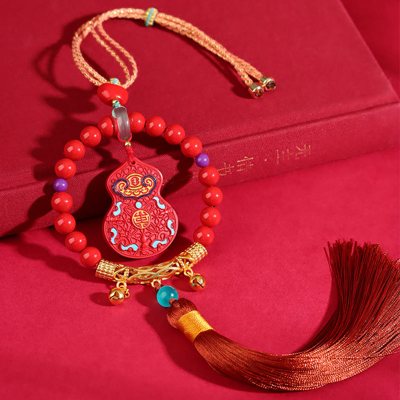 Imperial Red Cinnabar Painted Gourd Car Hanging – Feng Shui Protection & Prosperity Charm