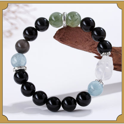Natural Crystal Five Elements Bracelet with Lucky Pixiu - Unisex Couple Style for Balance and Wealth
