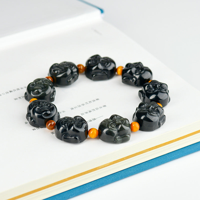 Rainbow Eye Obsidian Buddha Head Bracelet - Spiritual Harmony & Protection for Couples