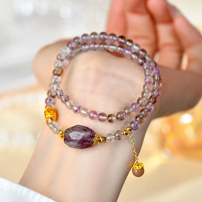 Natural Super Seven Crystal Purple Phantom Double Circle Bracelet - Spiritual Energy & Elegance for Women