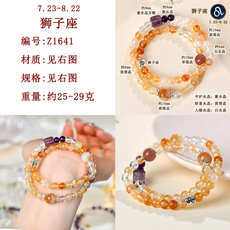 Natural Crystal Zodiac Bracelet | Multi-Gemstone Protection & Luck Charm for Women