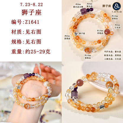 Natural Crystal Zodiac Bracelet | Multi-Gemstone Protection & Luck Charm for Women