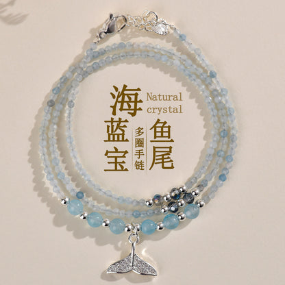 Natural Aquamarine Blue Chalcedony Multi-Layer Bracelet | Spiritual Protection & Elegant Energy