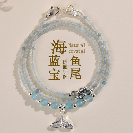 Natural Aquamarine Blue Chalcedony Multi-Layer Bracelet | Spiritual Protection & Elegant Energy