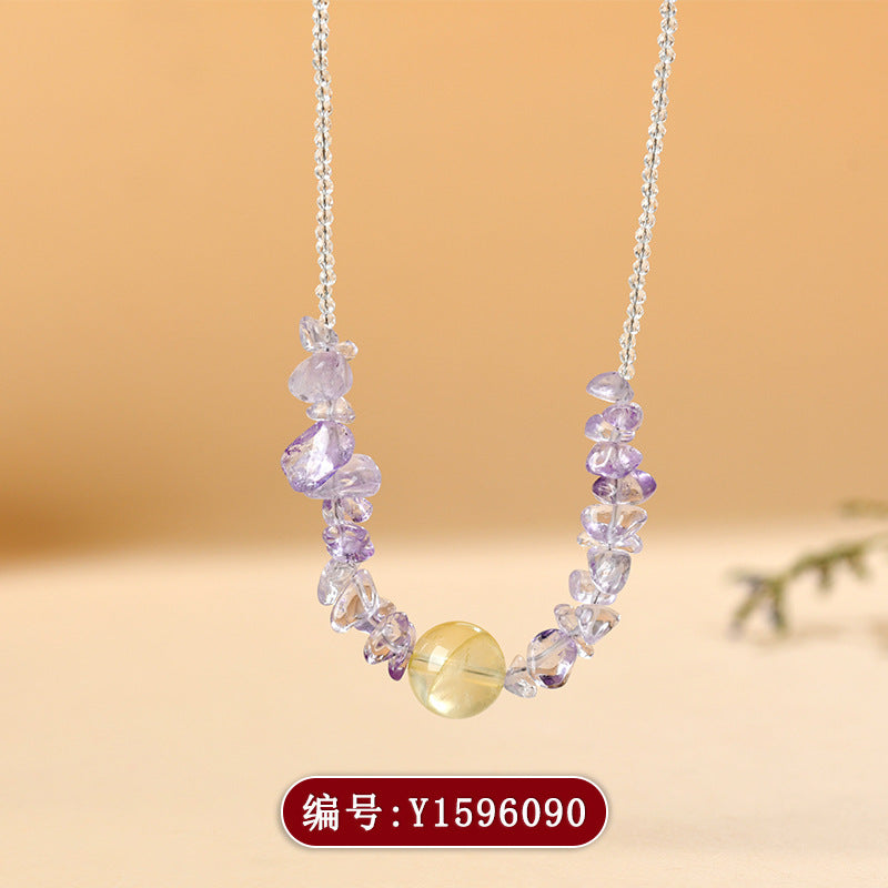 Natural Amethyst Citrine Collarbone Necklace | Spiritual Energy & Wealth Attraction