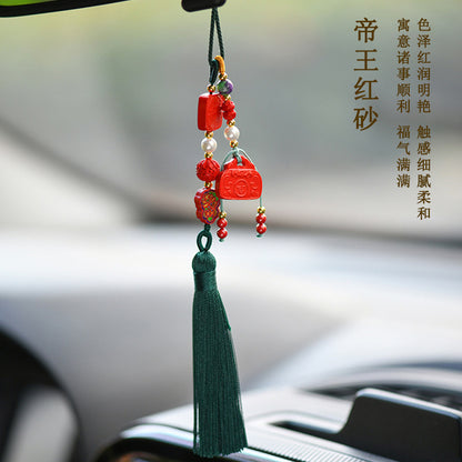 Natural High-Content Cinnabar Lucky Lock Car Pendant - Imperial Red Sand Amulet for Protection and Fortune