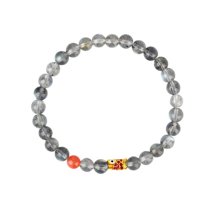 Gray Moonstone Koi Fish Bracelet | Wisdom & Luck Talisman for Female Students