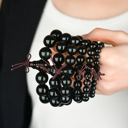 Natural Double Color Eye Obsidian Buddha Beads Bracelet - Spiritual Protection for Couples